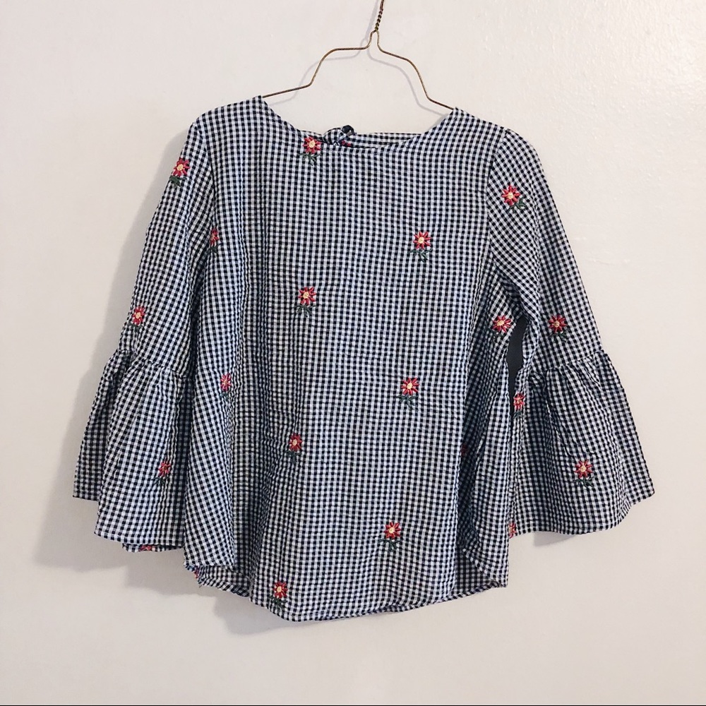 Embroidered bell sleeve blouse